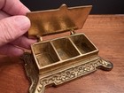 Ornate Antique Footed Ink Well Divided Trinket Jewelry Box Cast Brass
