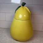 Vintage Handmade Yellow Pear Ceramic Pottery Cookie Jar Mid Century Modern Retro