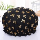 1pc Double Layer Waterproof Shower Cap Gold Print Cotton Bathing Hair Cover