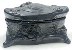Antique Art Nouveau Inkwell Deep Gray Metal Swirling Flowers Footed No Inset 4   