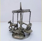 Antique Vintage Silver Carousel Toy Spinning Top Elephant Lion Zebra India  5744