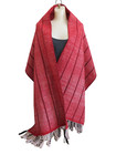 Oaxaca Mexico Handwoven Thick Wool Fringed Shawl Red Striped 20  X 80 