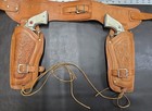 Vintage Hubley Texan Jr  Dual Cap Gun Set W leather Hand Tooled Holster