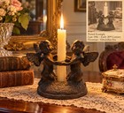 Antique Style Cast Iron Dancing Cherubs Candle Holder Victorian Edwardian Decor