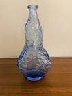 Vintage Mcm Blue Glass Bottle Decanter Grapes Design