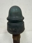 Vintage Aqua Blue Green Electrical Insulator Embossed Star W  Wood Peg Mount