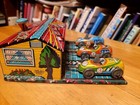 Very Nice Vintage 1950 s  Haji Tin Litho Lever Push  Three Car Auto Race