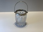 Diamond Point Lead Crystal Mini Ice Bucket Silver Plated Trim And Handle Vtg