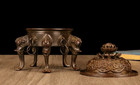 4 china Ancient Dynasty Bronze Fengshui Elephant Leg Lotus Incense Burner Censer