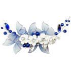 Bridal Hair Vine Pieces Blue Rhinestone Butterfly White Flower Silver Leaf Headp