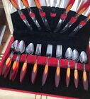 Bakelite Catalin Inlaid Teardrop Cherry Red   Butterscotch Flatware Set 33 Pc