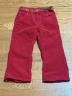 04 Holiday Gap Girls 3y Red Corduroy Pants W floral Embroidered Waist W side Tie