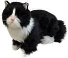 Lifelike Shorthair Cat Statue Black White Plush Faux Fur Kitten Home Decor  