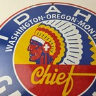 Vintage Idaho Gasoline Sign - Indian Chief Gas Motor Oil Pump Porcelain Sign