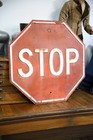 Vintage Stop Street Sign Embossed Heavy Gauge Steel 24   24  Red Metal
