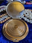 American Beauty Elgin Gold Tone Mirror Face Powder Compact Case Floral Motif Vtg