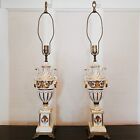 Vtg Neoclassical Hollywood Regency Hand Painted Porcelain   Brass Lamps Signed