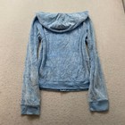 Vintage Juicy Couture Women s Pastel Blue Velour Zip-up Hoodie Drawstring Size L