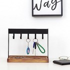 5-hook Burnt Wood   Black Metal Tabletop Key Holder  Jewelry Organizer Rack Usa