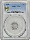1861 Three Cent Silver Pcgs Ms64 Civil War Date - Great Eye Appeal