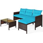 3pcs Outdoor Rattan Furniture Set Patio Couch Sofa Set W  Turquoise Cushion