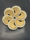 Crown Trifari Modernist Abstract Flower Gold Tone Clear Rhinestone Brooch Pin