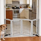 Zjsf Freestanding Dog Fence Indoor  Foldable    4 Panels    80  w X 24  h  Gray 