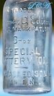 Antique Thomas Edison Battery Oil Bottle - 1st Style Used - Turquoise 3 Oz