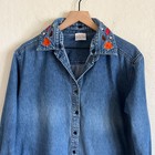 Vintage Style Studio Chambray Denim Removable Fall Embroidered Collar Shirt 1x