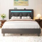 Full Queen King Bed Frame With Led Lights Upholstered Bed With Adjustable