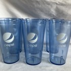 6 Pepsi Cola Restaurant Plastic Tumblers 20 Oz  Ice Blue Made In Usa 