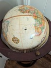 Vtg Replogle Floor World Globe Brass Standing Wood Ring Base Mcm Map Usa 12 