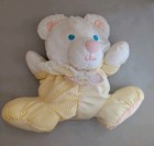 Fisher Price Vtg Puffalump Baby Bear Mouse Yellow White Bib Rattle Plush 1988