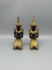 Teppanom Kneeling Thai Sacred Angels Pair Of 2 Gilt Bronze Buddhist Oriental