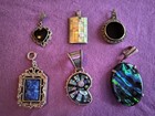 6 Beautiful Pendants Marcasite Mosaic Opal Heart Shaped Vtg Sarah Coventry