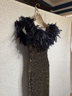Vintage 1992 Black   Gold Sequin Evening Gown Feather Trim     Size 6    bodycon Nwt
