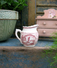 Antique Ca  1860 Child s Pink Transferware Pitcher Charles Allerton Stag Pattern