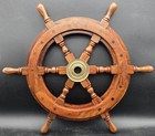 Vintage Nautical Wooden Brass Ship Boat Steering Wheel Six Spokes Sea Navigation