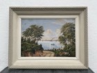Impressionist Coastal Landscape With Ships Oil Painting Antique