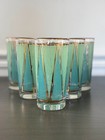 Rare Vtg Mcm Set Of 6 Libbey Partytime Blue   Green Atomic Peaks  trend  Glasses