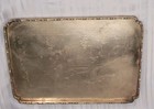 Antiquw Chinese Engraved Asian Brass Opium Tray Tea 11 5 x8 5  Garden Scene
