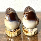 Vintage Mini Owl Salt   Pepper Shakers Ceramic Brown Glaze 2 25  Woodland Decor