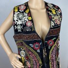 Vtg Handmade Embroidered Velvet Vest Copper Tassels Size Xl Folk Art Floral Boho