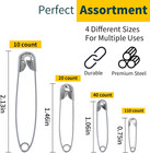 180 Pcs 4 Different Sizes Silver Safety Pins Assorted  Small And Large Safety Pi