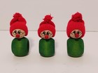 6 Vintage Sweden Wooden Hand Painted  Elf Dwarf Gnome Green Napkin  Rings