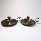 Vintage Pair Brass Metal Chamberstick Candleholders