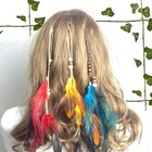 Boho Feather Hair Clips Hippie Hair Extensions 6 Pcs Indian Tribal Bead Gypsy   