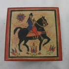 Vintage Hand-painted Wooden Trinket Box Black Horse Rider Floral 4x4x2 