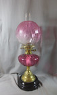 Original Antique Brass   Cranberry Glass Oil Lamp  With Original Cranberry Shade