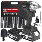 Cordless Electric Impact Wrench Gun 1 2   High Power Drill Driver 2x4ah Battery